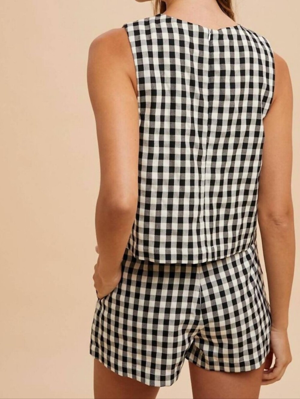 Anniewear Women’s Gingham Check Tank And Short Set In Black And White Size Small - Picture 4 of 11